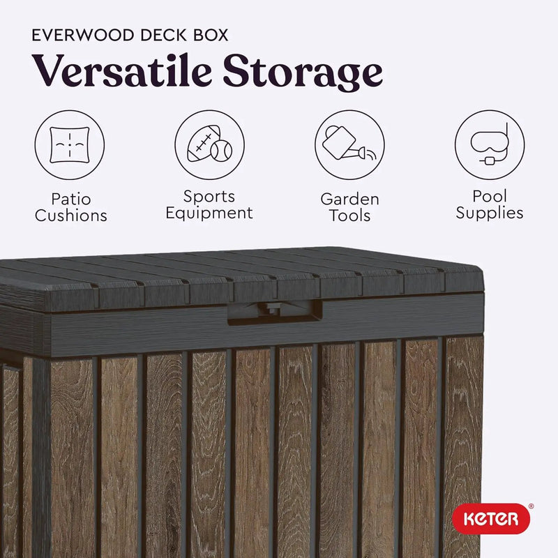 Keter Signature Everwood 50 Gallon Resin Outdoor Storage Box and Patio Furniture Side Table for Pool and Garden Accessories, Walnut by GreenHaven Gardens