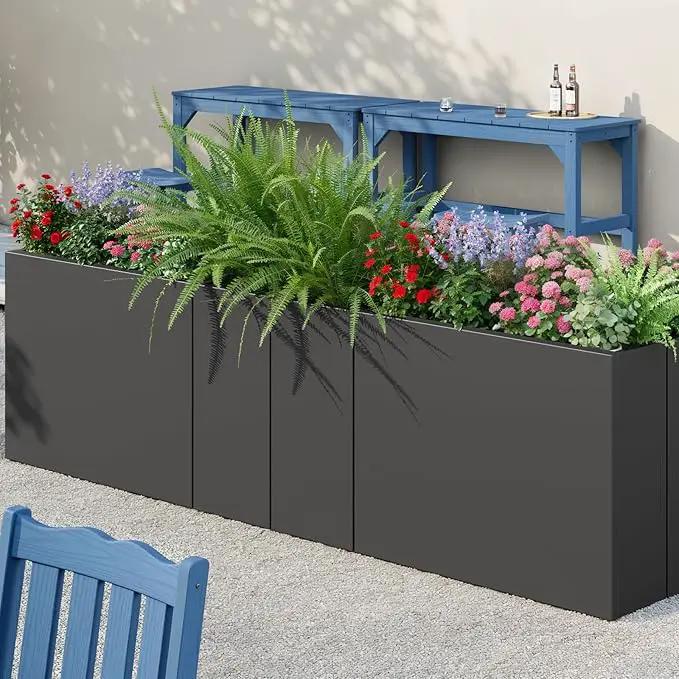 Stoog 38" Metal Tall Rectangular Planter - All-Weather Planter Box for Indoor/Outdoor Use, with Removable Insert Shelf, and Modern Design for Plants, Flowers, Garden, Black by GreenHaven Gardens