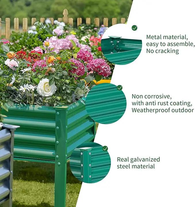 Land Guard Galvanized Raised Garden Bed with Legs, 96×24×32in Raised Garden Beds Outdoor with Drainage Holes, Planter Boxes Outdoor for Backyard, Patio, Balcony, 800lb Capacity, Green by GreenHaven Gardens