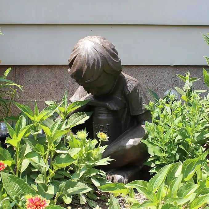 Emsco Group 92225 Boy Statue – Natural Appearance – Made of Resin – Lightweight – 16” Height Garden, BRONZE by GreenHaven Gardens