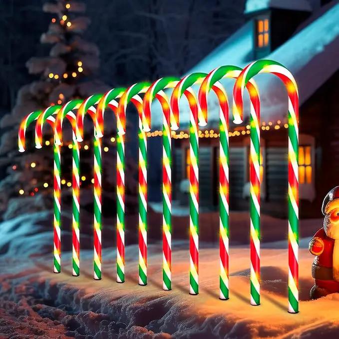 WeGuard 10PK Christmas Candy Cane Pathway Lights Outdoor Decorations 21" 8 Lighting Modes Flashing Waterproof Outdoor Lighted Christmas Decor for Garden Yard (Red&Green) by GreenHaven Gardens