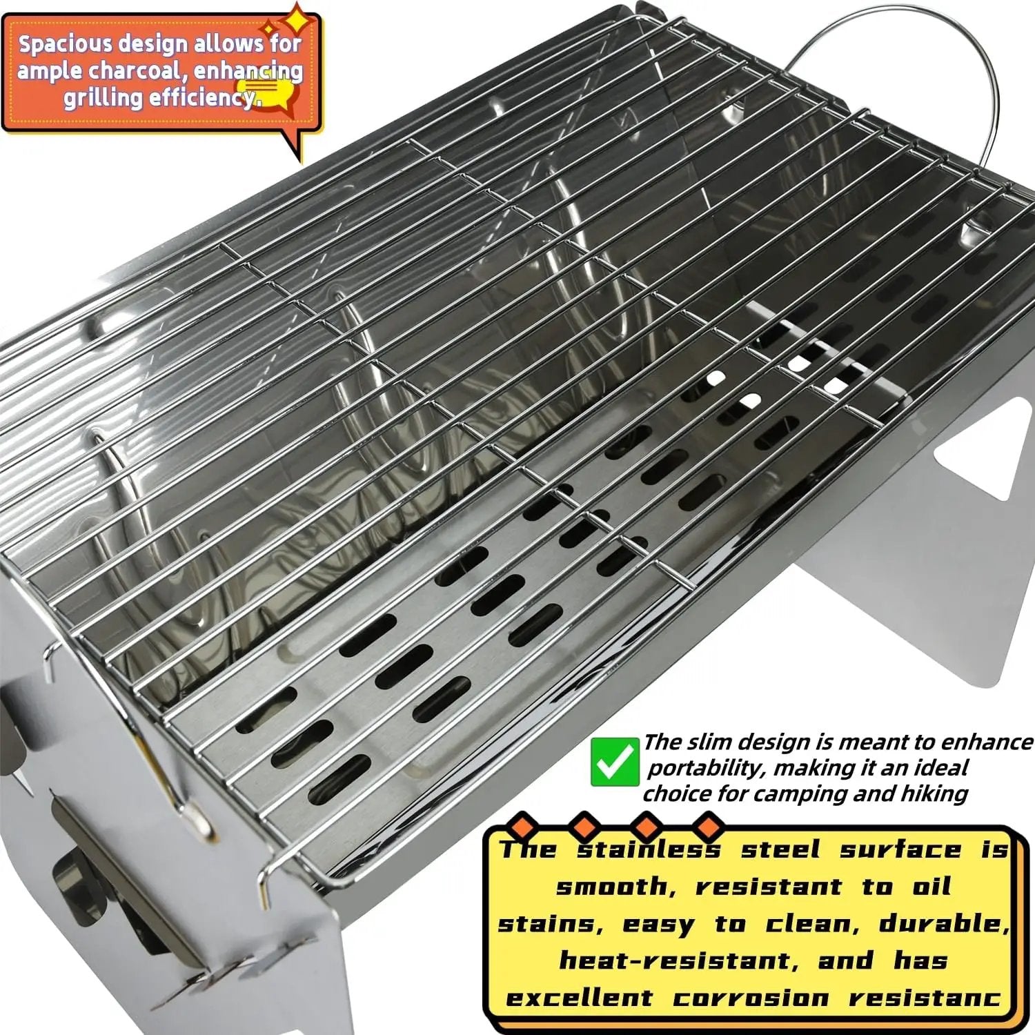 Travel-Ready BBQ Grill with Carry Bag,16.92-inch,Portable Compact Foldable Camping Grill,Easily disassembles for storage in a carrying bag,Stainless Steel Charcoal Grill, Outdoor barbecue fire pit by GreenHaven Gardens