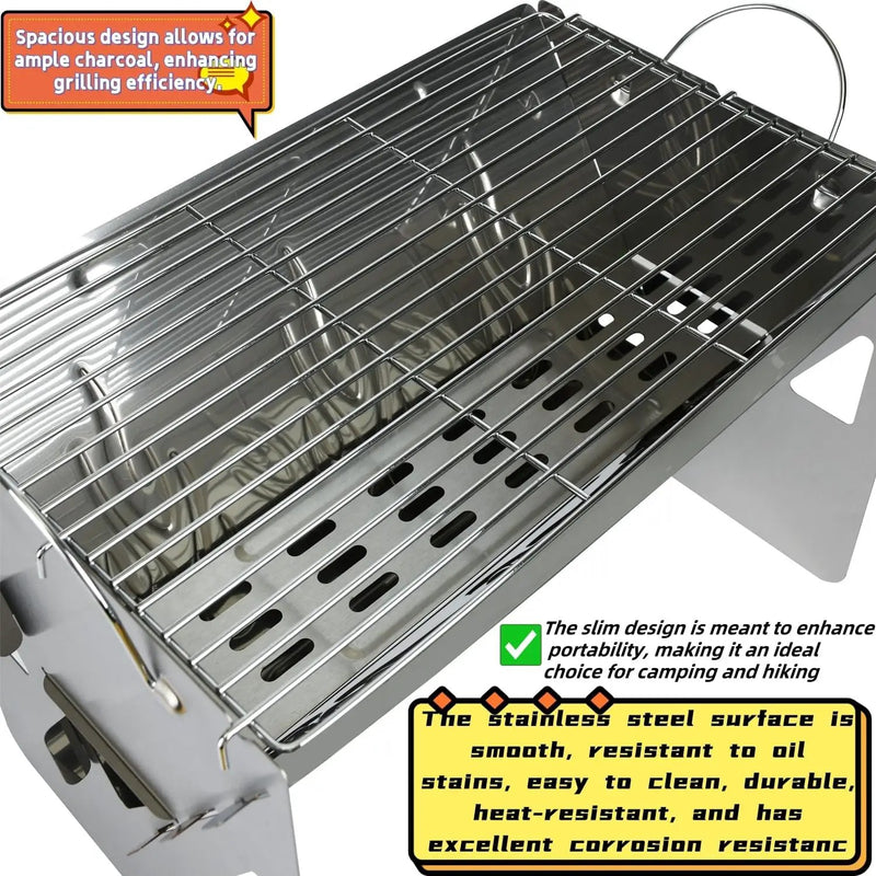 Travel-Ready BBQ Grill with Carry Bag,16.92-inch,Portable Compact Foldable Camping Grill,Easily disassembles for storage in a carrying bag,Stainless Steel Charcoal Grill, Outdoor barbecue fire pit by GreenHaven Gardens