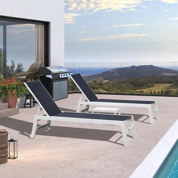 PURPLE LEAF Outdoor Chaise Lounge Set Oversize Adjustable Sunbathing Recliner Extra Wide Lounge Chairs with Side Table for Poolside Beach Outside Patio Aluminum Chaise Lounger Navy Blue by GreenHaven Gardens