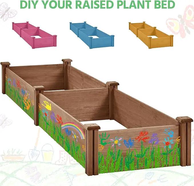Yaheetech 8x2ft Wooden Horticulture Raised Garden Bed Divisible Elevated Planting Planter Box for Flowers/Vegetables in Backyard/Patio Outdoor, Dark Brown, 95 x 25 x 11in by GreenHaven Gardens