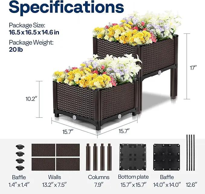 VIVOHOME 4 Packs Elevated Plastic Raised Garden Bed Planter Kit, Outdoor Planters Above Ground Flower Vegetable Standing Box for Patio Deck Porch W/Drainage Holes by GreenHaven Gardens
