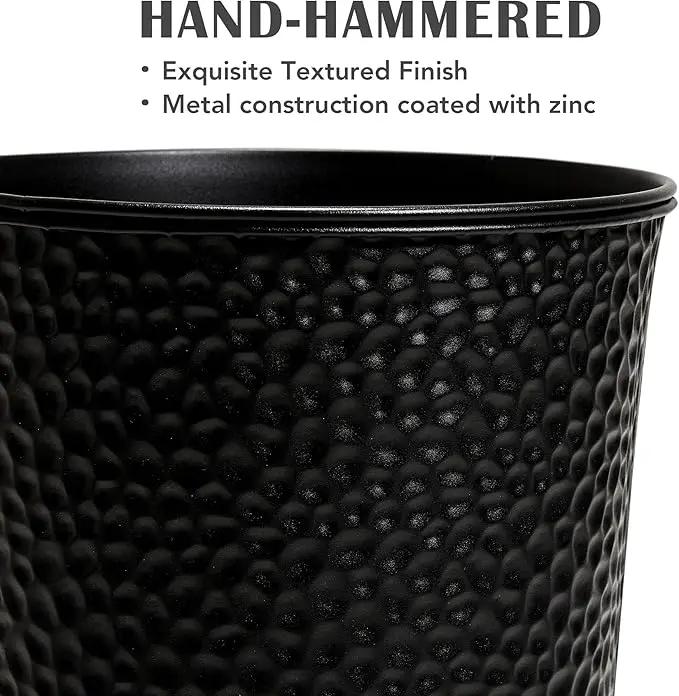 KOL 28" H. Tall Metal Cone Planters with Inside Pots 2-Pack, Black Hand-Hammered Large Decor Planter for Deck, Patio, Porch - Handcrafted Flower Pot - with Water Level Indicator - Indoor Outdoor Use by GreenHaven Gardens