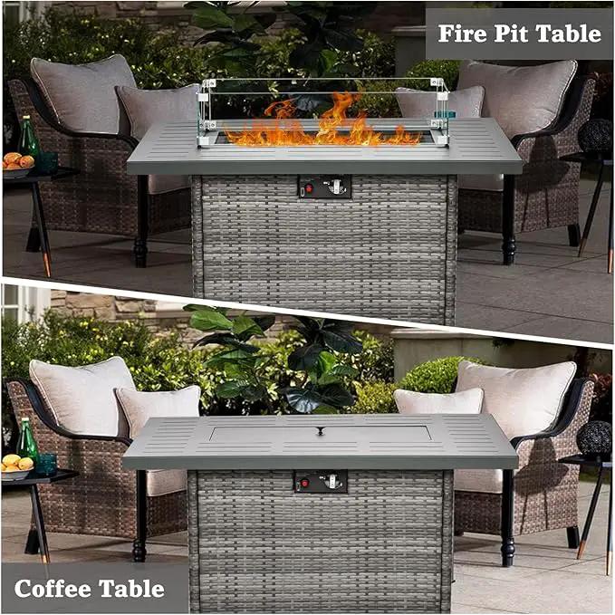Propane Fire Pit Table,44 Inch 55000 BTU Outdoor Gas Fire Pit Rectangular with Glass Wind Guard for Outside Patio Deck (Gray-Aluminum Top) by GreenHaven Gardens