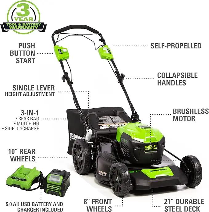 Greenworks 40V 21" Brushless Cordless (Self-Propelled) Lawn Mower (75+ Compatible Tools), 5.0Ah Battery and Charger Included by GreenHaven Gardens