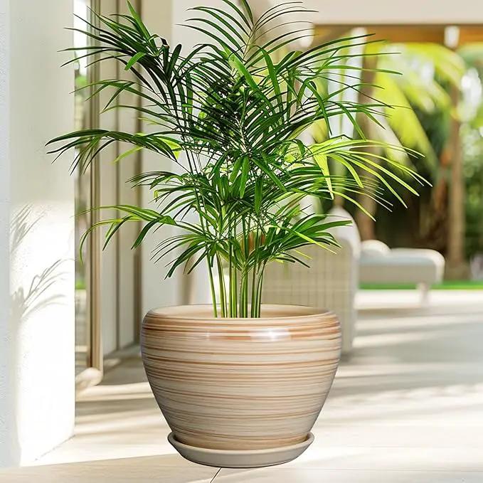 Ceramic Pot for Plant 10 Inch - Planter for Outdoor Plants Indoor Plant Pot with Drainage Hole Large Planter Round Flower Pot for House Patio Garden Yellow by GreenHaven Gardens