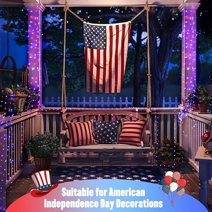 JMEXSUSS 2 Pack Red White and Blue Solar Lights, Each 100 LED 33FT Solar Fairy Lights Outdoor Waterproof, 4th of July Solar String Lights for Independence Day Outside Decorations by GreenHaven Gardens