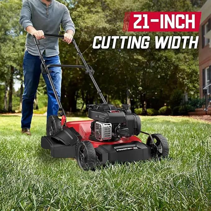 PowerSmart Gas Lawn Mower 21" with B&S 125cc Engine, 2-in-1 Mulching and Side Discharge, Easy Assembly & Lightweight, Cordless Push Lawn Mowers for Garden Yard by GreenHaven Gardens