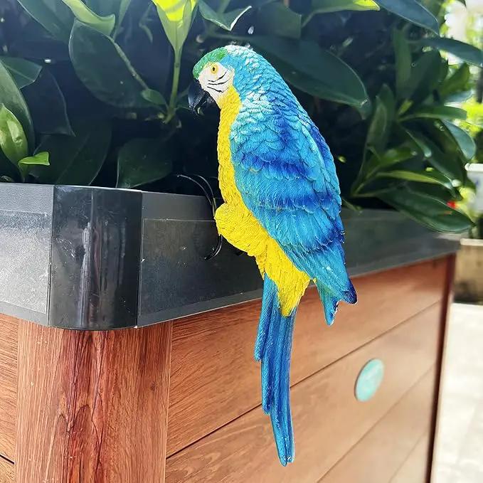 Realistic Parrot Sculpture Resin Hanging Parrots Garden Statues Lifelike Bird Figurines Landscape Ornament Patio Yard Lawn Figurine Tree Decor, Outdoor Garden Wall Statues (Blue) by GreenHaven Gardens