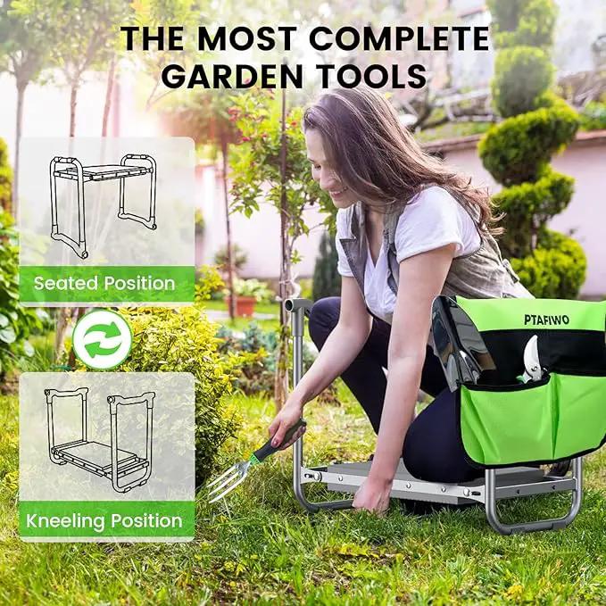 Upgraded Kneeler and Seat - Thicken & Widen Soft Kneeling Pad, Heavy Duty Gardening Stool with 2 Tool Bags & 4 Garden Tools, Gifts for Women, Men & Seniors by GreenHaven Gardens