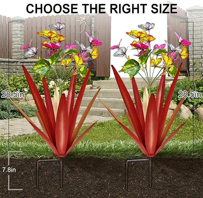 Garden Outdoor Butterfly Enlarge Thickened Wind Resistant Metal Agave Garden Art Metal Plant Country Sculpture Statue Decorations Ornaments Artificial Waterproof Butterflies(red 3pcs) by GreenHaven Gardens