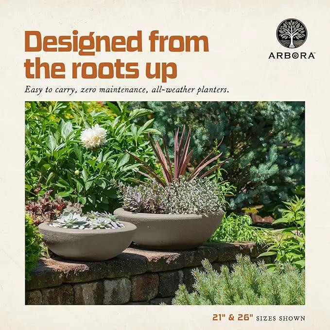 ARBORA 21" Santorini Bowl Polyresin Indoor and Outdoor Planter with Classic Cream Finish - Durable, Weatherproof, Lightweight, Large Plant Pot for Patio, Garden, Deck, Entryway by GreenHaven Gardens