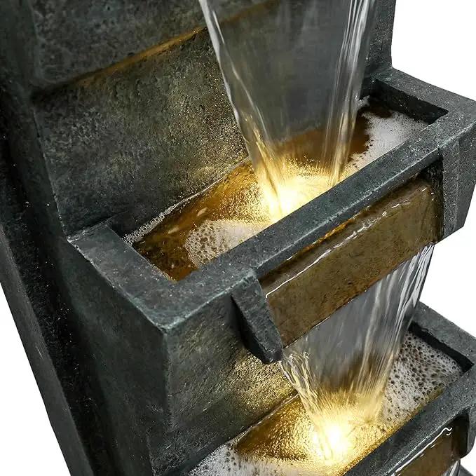 SunJet 4-Tiers Modern Cascading Indoor/Outdoor Fountains and Waterfalls with LED Lights - 39.3" High Large Water Fountain for Garden, Patio, Yard, and Deck Decor - Relaxing Water Fountain Outdoor by GreenHaven Gardens