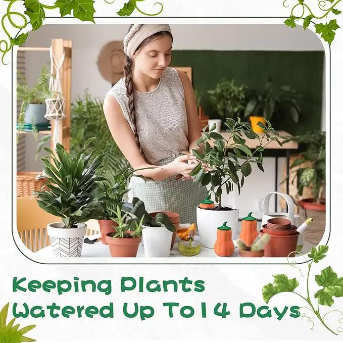 4 Pcs 24oz Terracotta Watering Spikes Self Watering Planter Insert Terracotta Stakes Olla Pot for Outdoor Indoor Garden Plants, Easy to Refill(Pumpkin) by GreenHaven Gardens