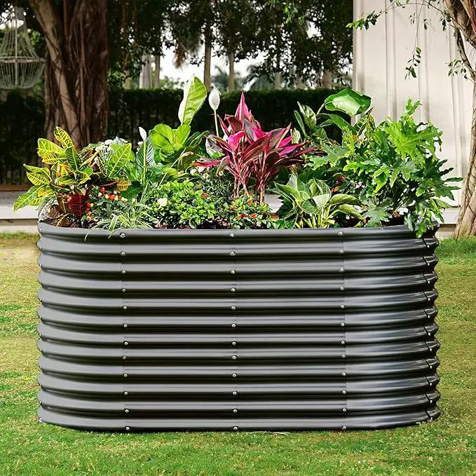 Land Guard 8x4x3ft Oval Galvanized Raised Garden Beds, Large-Capacity Metal Planter Box Outdoor, Durable Deep Raised Garden Bed 3ft Tall, Raised Beds for Gardening Vegetables, Dark Grey by GreenHaven Gardens