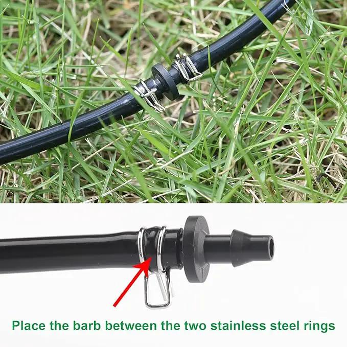1/4" Irrigation Hose Clamps, 100 Double Line Hose Pipe Spring Clamps, Drip Irrigation Kit Connector Leak Solution by GreenHaven Gardens