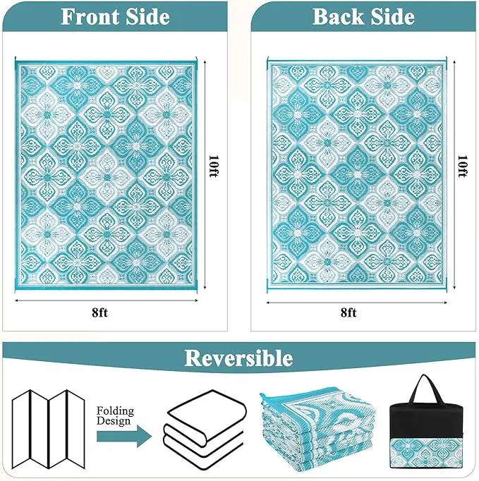 Pauwer Waterproof Outdoor Rug 8x10, Reversible Plastic Straw Patio Camping Rug, Indoor Outdoor RV Mat Carpet for Deck, Camper, Porch, Balcony, Backyard, Picnic, Clover Teal by GreenHaven Gardens