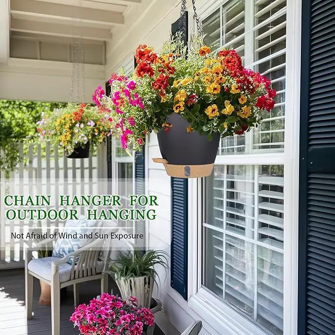 Hanging Planter Self Watering 8 Inch, 2 Pack Hanging Baskets for Plants, Hanging Flower Pots with Drainage Hole & 2 Kinds of Plant Hangers for Garden Home Decor (Black, 8 inch) by GreenHaven Gardens