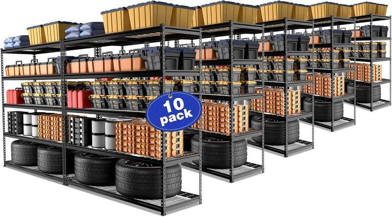 WORKPRO 5-Tier Metal Shelving Unit, 48”W x 24”D x 72”H, Heavy Duty Adjustable Storage Rack, 4000 lbs Load Capacity (Total), for Garage, Basement, Warehouse, 10 Pack by GreenHaven Gardens