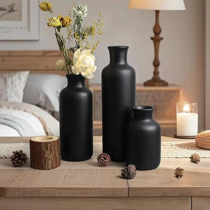 Resin 3 Piece Vase Set, Farmhouse Decor, Home Decorative Vase, Vases for Your Kitchen, Bedroom, Office, Living Room, Bathroom, & Shelf Centerpiece Table Decorations, Black by GreenHaven Gardens