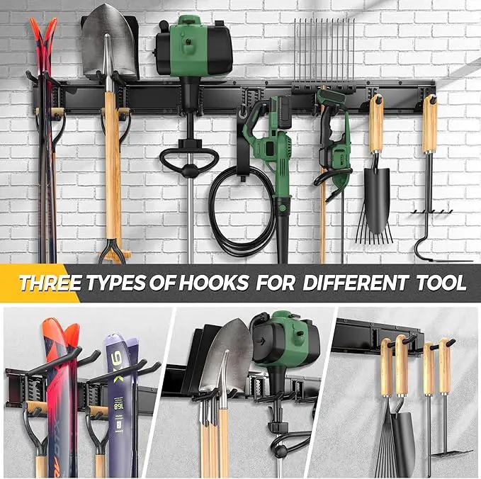 LBT 49.5"Garage Tool Organizer Wall Mount 500lbs Garden Tool Organizer for Garage with Adjustable Hooks,Heavy Duty Yard Tool Storage Rack, Anti-Rust Shed Rack Holder Hanging Rake Broom Mower Snowboard by GreenHaven Gardens