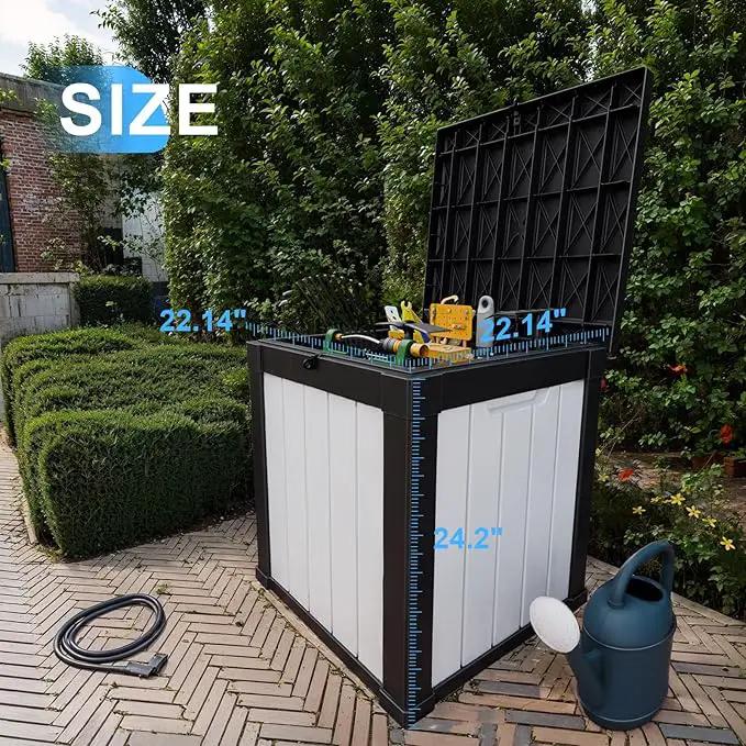 50 Gallon Resin Deck Box, Lockable Outdoor Storage Box for Patio Cushions Storage Furniture,Garden Tools, Pool Supplies, Weatherproof and UV Resistant (Black&White) by GreenHaven Gardens