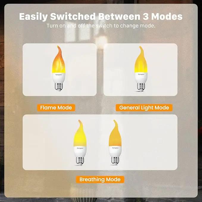 Hompavo Upgraded LED Flame Light Bulbs, 3 Modes Flickering Light Bulbs, E26 Chandelier Base Candle Fire Light Bulb for Halloween Christmas Party Porch Indoor & Outdoor Home Decoration - 2 Pack by GreenHaven Gardens