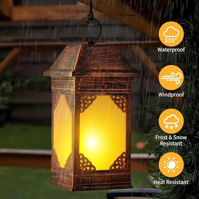 14" Solar Lanterns Outdoor Waterproof, Glass Flickering Flame Solar Lantern, Hanging Metal Lantern Decorative for Patio Front Porch Garden Backyard Tabletop Party Decoration by GreenHaven Gardens