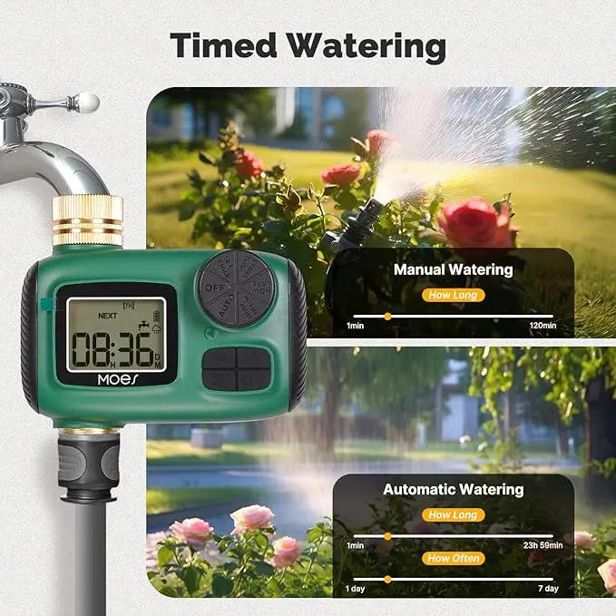 MOES Sprinkler Timer, Brass Inlet & Outlet, Programmable Automatic Irrigation Controller, Rain Delay, Manual Watering, 1 Zone Water Hose Timers for Gardens, Lawns, and Hose Systems by GreenHaven Gardens
