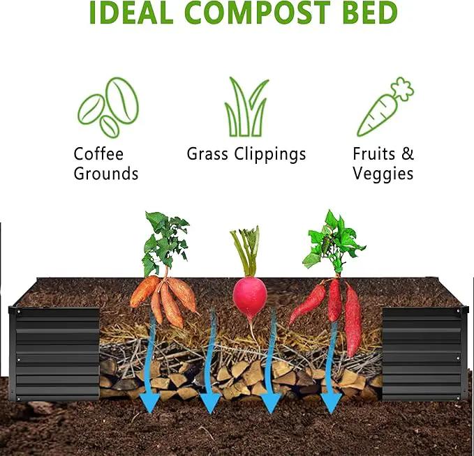 MGNO 2pcs 12x4x1FT Galvanized Raised Garden Bed-Outdoor Planter Box for Vegetables-Metal Garden Bed,RRectangle Planting Box for Herb,Flower,Black by GreenHaven Gardens