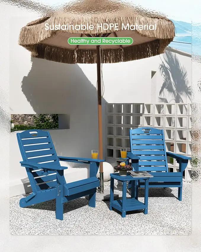 Folding Adirondack Chair HDPE All-Weather Adirondack Chairs with Cup Holder, Outdoor Fire Pit Chairs Lawn Chair for Deck Patio Garden (NavyBlue) by GreenHaven Gardens