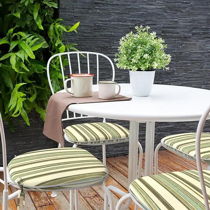 Indoor/Outdoor Chair Cushions 16x17 Inch, Patio Chair Cushions with Ties, All Weather Seat Cushions for Patio Furniture Home Garden Chair Use, Set of 2,Stripe Onyx by GreenHaven Gardens