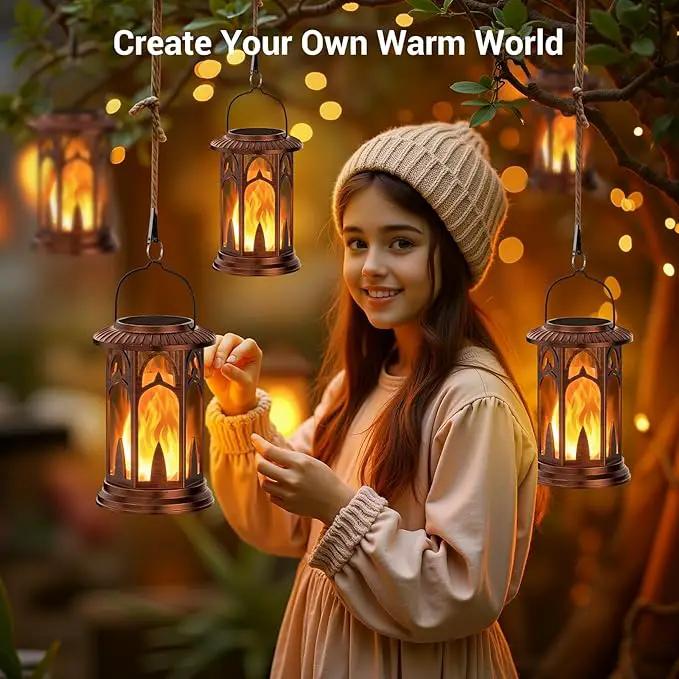 KOOPER Taller Solar Lanterns Outdoor Waterproof Hanging Solar Lantern Lights, 2Pack Upgraded Flickering Flame Lanterns Decorative Outdoor, Battery & Solar Powered lantern for Garden Yard Decor, Bronze by GreenHaven Gardens
