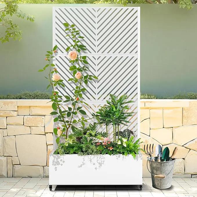 Raised Garden Bed with Trellis and Wheels,73"x35"x16" Metal Raised Garden Bed,White Parallel Metal Planter with Climbing Trellis for Vines & Vegetables by GreenHaven Gardens