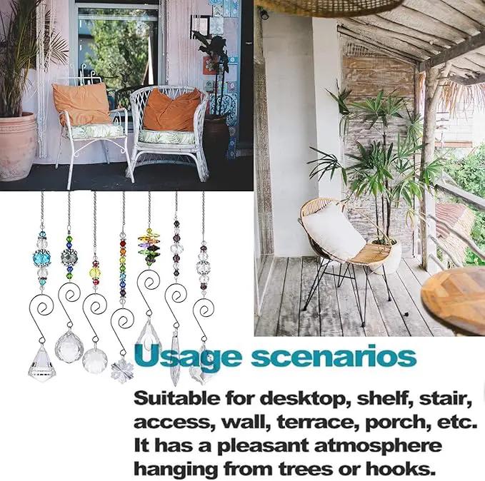 H&D HYALINE & DORA Set 7 Crystal Rainbow Suncatcher Glass Bead Chain Fengshui Hanging Pendant for Window Garden Party by GreenHaven Gardens