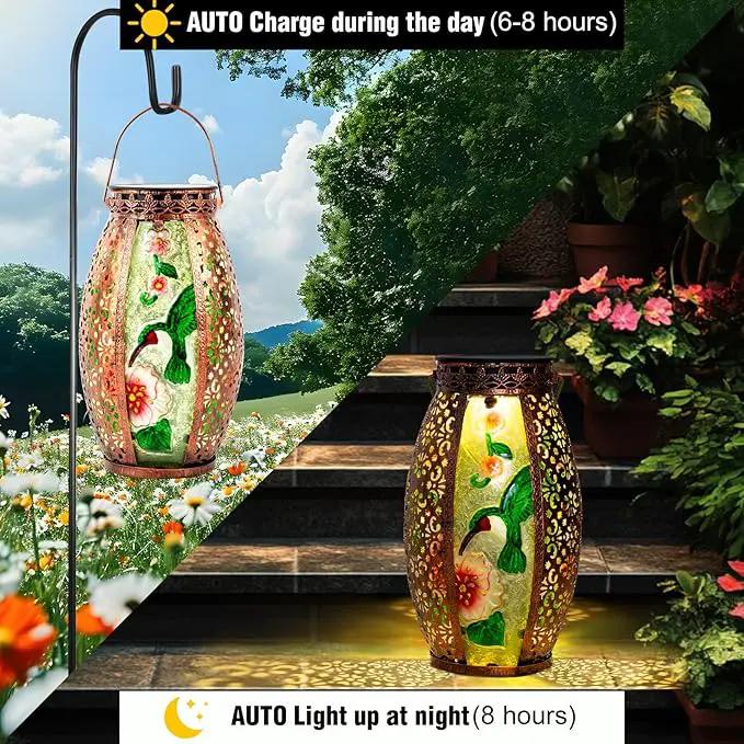 Larekook Outdoor Solar Lantern-Waterproof Hummingbird Hanging Metal Decorative Lights for Patio Table Garden Pathway Yard with Super Bright Warm White LED,Large Solar Panels,Auto On/Off Sensor by GreenHaven Gardens