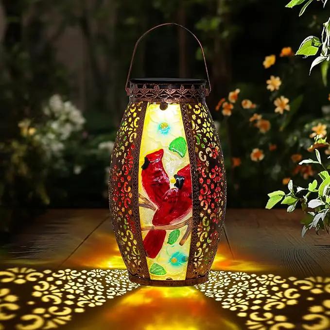 Outdoor Solar Lantern-Waterproof Two Cardinal Hanging Metal Decorative Lights for Patio Table Garden Pathway Yard with Super Bright Warm White LED, Large Solar Panels, Auto On/Off Sensor by GreenHaven Gardens