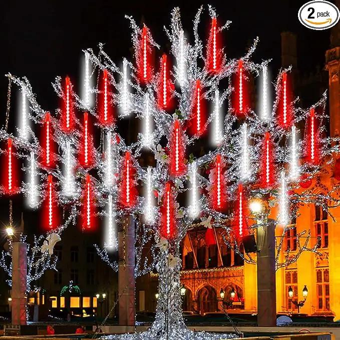 2-Pack Meteor Shower Lights Outdoor Waterproof, Rain Drop Christmas Lights Total 384 LED 30cm 16 Tubes Snow Cascading String Lights Plug in for Xmas Tree Wedding Party Garden Décor (Red and White) by GreenHaven Gardens