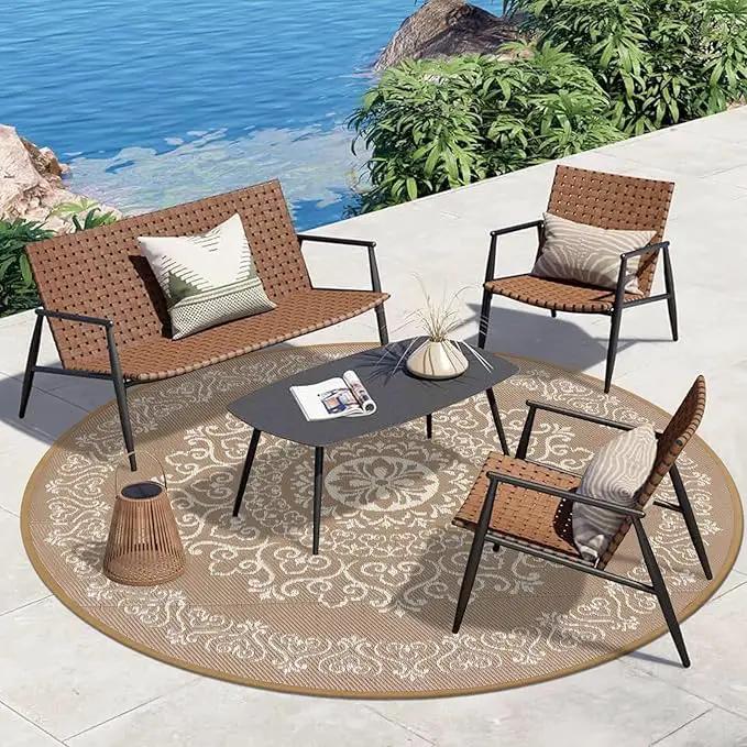 Pauwer Waterproof Outdoor Rug 8ft, Reversible Plastic Straw Patio Camping Rug, Indoor Outdoor RV Mat Carpet for Deck, Camper, Porch, Balcony, Backyard, Picnic, Floral Brown by GreenHaven Gardens