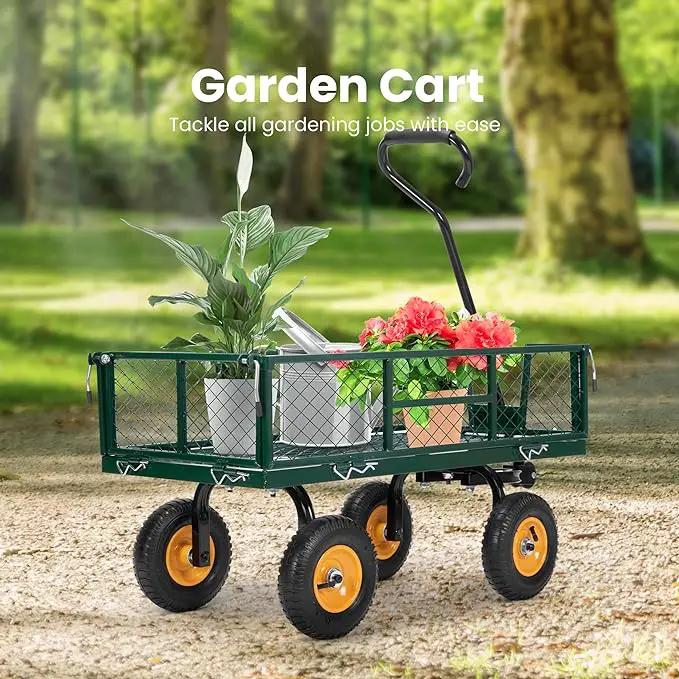 VIVOHOME Heavy Duty 550 Lbs Capacity Mesh Steel Garden Cart Folding Utility Wagon with Removable Sides (Green) by GreenHaven Gardens