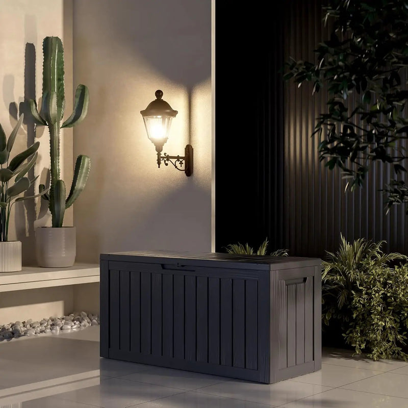 80GAL Black Outdoor Deck Box with Lockable Lid – Waterproof, SGS - Certified UV Resistance, Spacious Storage for Patio Cushions, Pool Accessories & Gardening Supplies, Easy Assembly by GreenHaven Gardens