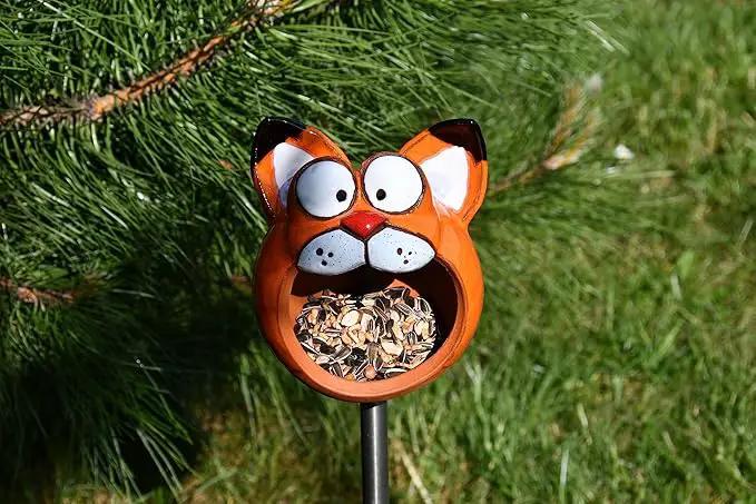 Ceramic Garden Decor - Cat Lawn Stake - Bird Feeder - Outdoor Statue - Perfect, Unique Gifts for Gardeners Woman, Men - Handmade, Frostproof by GreenHaven Gardens
