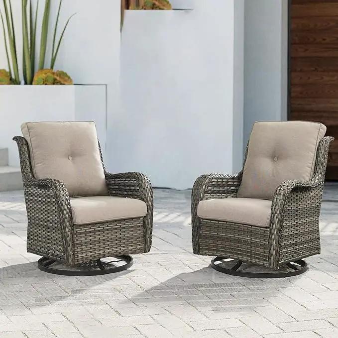 Outdoor Patio Swivel Rocker Chairs - Wicker Rattan Patio Swivel Rocking Chairs Set of 2 with High Back,Deep Seating and Comfort Cushions for Deck Porch Garden,Mixed Grey/Grey by GreenHaven Gardens