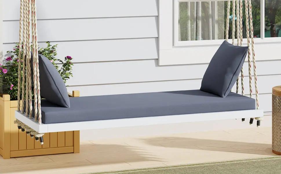 TOPMAX Patio Wooden Swing Chair with Cushion & Pillows by HouseOfZazla