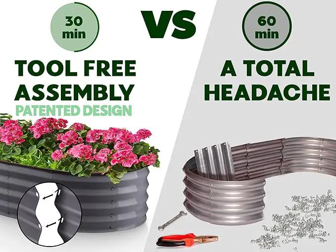Galvanized Raised Garden Beds Outdoor // 8×4×1 ft (2-Pack) Planter Raised Beds for Gardening, Vegetables, Flowers // Large Metal Garden Box // Patented Tool-Free Design (Gray) by GreenHaven Gardens