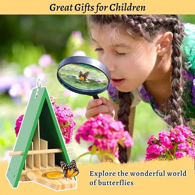 2025 New Butterfly House and Feeder for Outside, Wooden Butterfly House with Metal Stake for Garden, Natural Butterfly Habitat with Butterfly Puddler on The Floor or Hanging on Tree Wall by GreenHaven Gardens